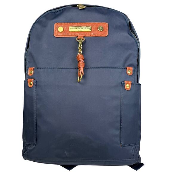 Adrienne Vittadini Backpack Unisex Navy Blue Zip Top Closure Preppy Pockets Logo - Picture 1 of 8